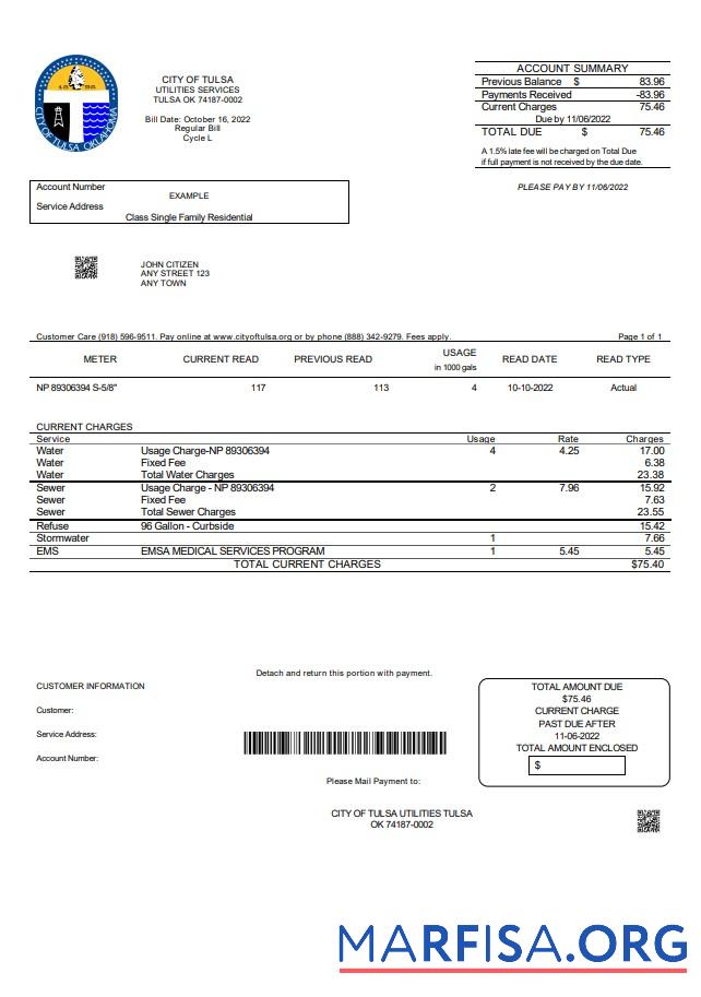 Реалистичный США Oklahoma City of Tulsa Счёт за коммунальные услуги Счёт Шаблон in Word and PDF Формат