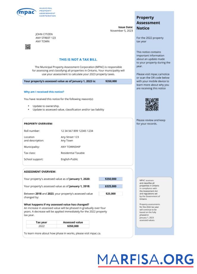 Реалистичный США Ontario MPAC Счёт за коммунальные услуги Счёт, PDF and Word Скачать Шаблон