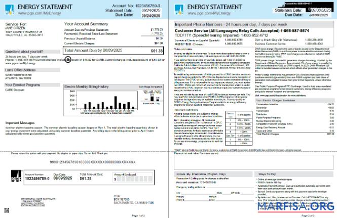Высокое Качество США PG&E Счёт за коммунальные услуги Счёт Шаблон in Word and PDF Форматы, 3 pages, 1 2 pages