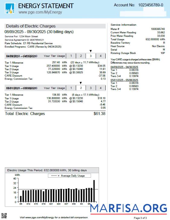 Редактируемый США PG&E Счёт за коммунальные услуги Счёт Шаблон in Word and PDF Форматы, 3 pages, 3rd Страница