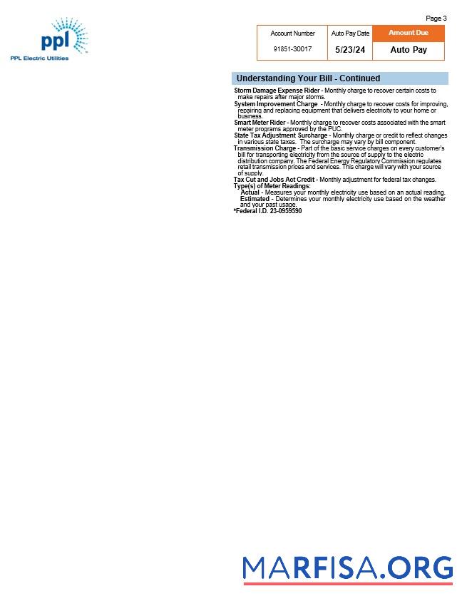 США Pennsylvania PPL electric Счёт за коммунальные услуги Счёт, 3 pages 2 шаблон