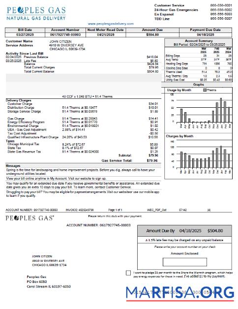 Высокое Качество США Peoples Газ Счёт за коммунальные услуги Счёт Шаблон in Word and PDF Форматы, Версия 2