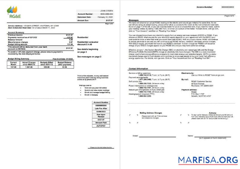 Профессиональный США RG&E Счёт за коммунальные услуги Счёт Шаблон in Word and PDF Формат (2 pages) 1 2