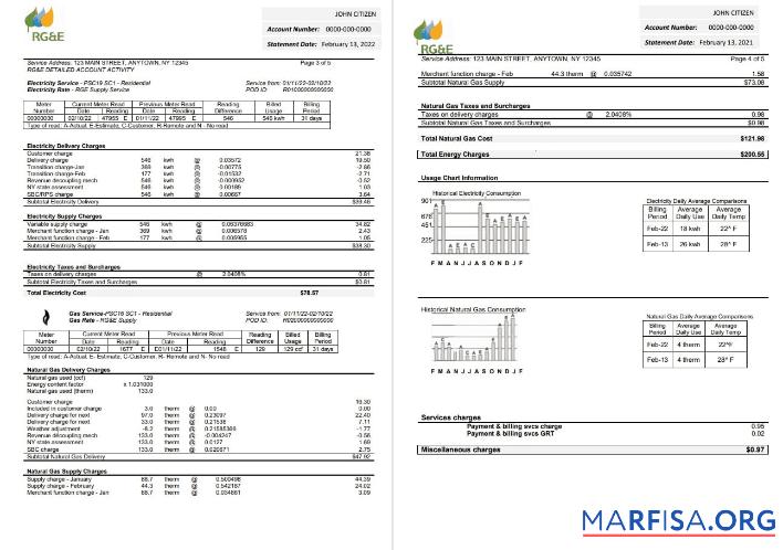 Редактируемый США RG&E Счёт за коммунальные услуги Счёт Шаблон in Word and PDF Формат (2 pages) 3 4