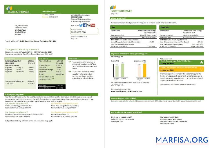 Редактируемый США ScottishPower Счёт за коммунальные услуги Счёт Шаблон in Word and PDF Формат (3 pages) 1 2