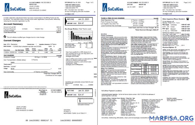 Реалистичный США So Cal Газ Счёт за коммунальные услуги Счёт Шаблон in Word and PDF Форматы, 2 pages, Версия 4