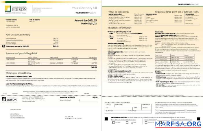 Премиум США Southern California EDISON Счёт за коммунальные услуги Счёт, Word and PDF Шаблон, 8 pages 1 2