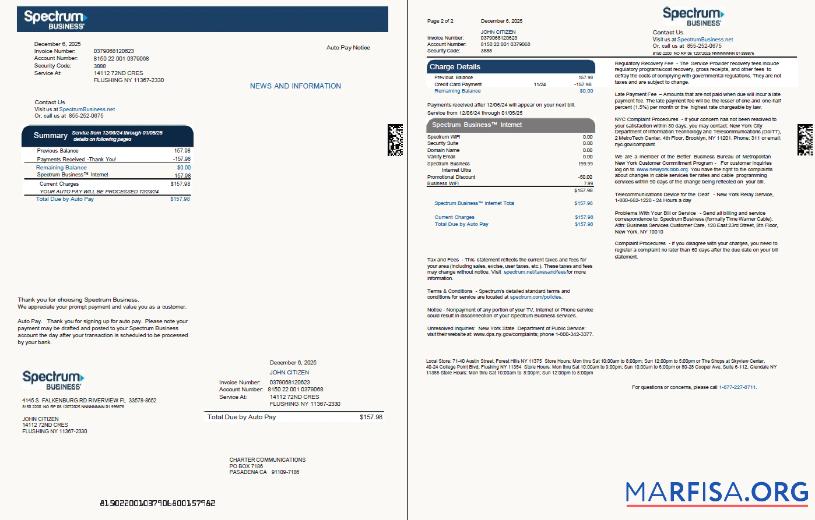 Премиум США Spectrum Бизнес Счёт за коммунальные услуги Счёт Шаблон in Word and PDF Форматы, 2 pages, Версия 2