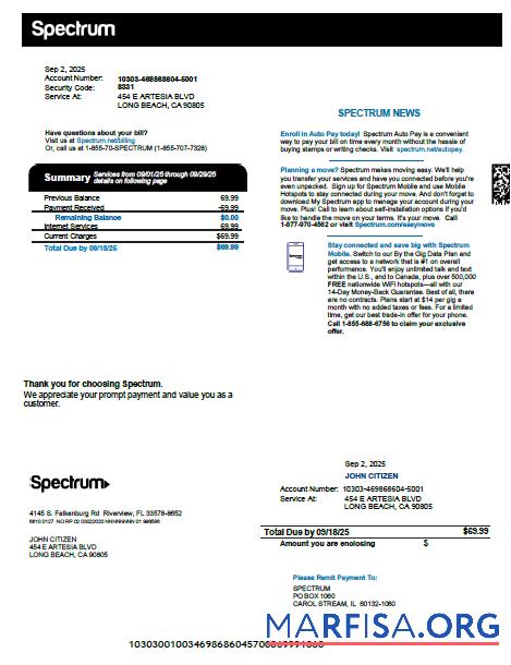 Профессиональный США Spectrum Счёт за коммунальные услуги Счёт Шаблон in Word and PDF Форматы, Версия 3