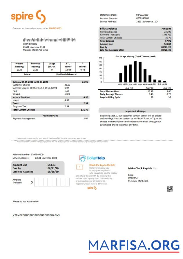 Премиум США Spire Газ Счёт за коммунальные услуги Счёт Шаблон in Word and PDF Формат