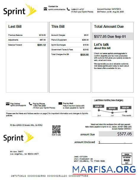 Премиум США Sprint Счёт за коммунальные услуги Счёт Шаблон in Word and PDF Форматы, Версия 3