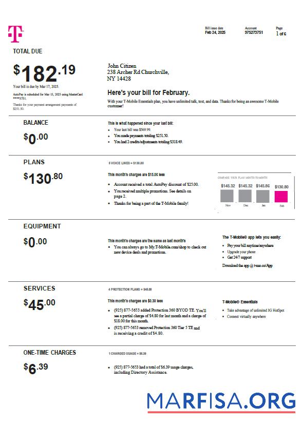 Высокое Качество США T mobile Счёт за коммунальные услуги Счёт Шаблон in Word and PDF Форматы, Версия 4