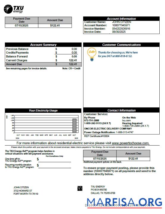 Премиум США TXU Energy Счёт за коммунальные услуги Счёт Шаблон in Word and PDF Форматы, Версия 2