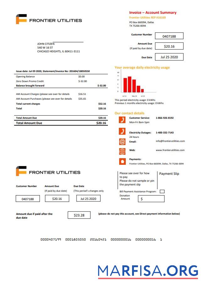 Реалистичный США Texas Frontier Utilities Счёт за коммунальные услуги Счёт Шаблон in Word and PDF Формат