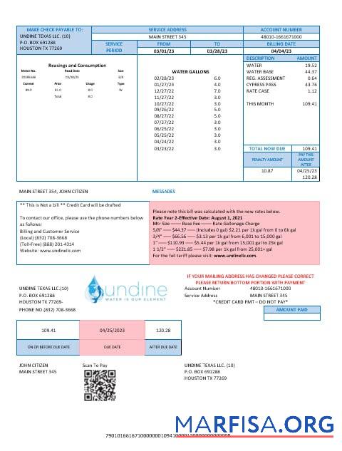 США Texas Undine Вода is our element Вода Счёт за коммунальные услуги Счёт Word and PDF Форматы макет