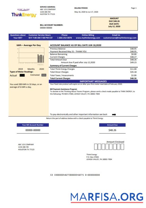 Профессиональный США Think Energy Счёт за коммунальные услуги Счёт Шаблон in Word and PDF Формат
