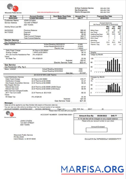 Редактируемый США WPS Счёт за коммунальные услуги Счёт Шаблон in Word and PDF Формат