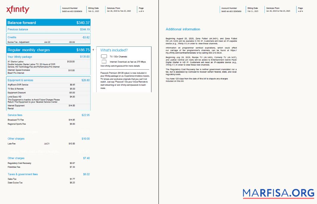 Высокое Качество США Xfinity Счёт за коммунальные услуги Счёт Шаблон in Word and PDF Форматы, 4 pages, Версия 2, 3 4 pages