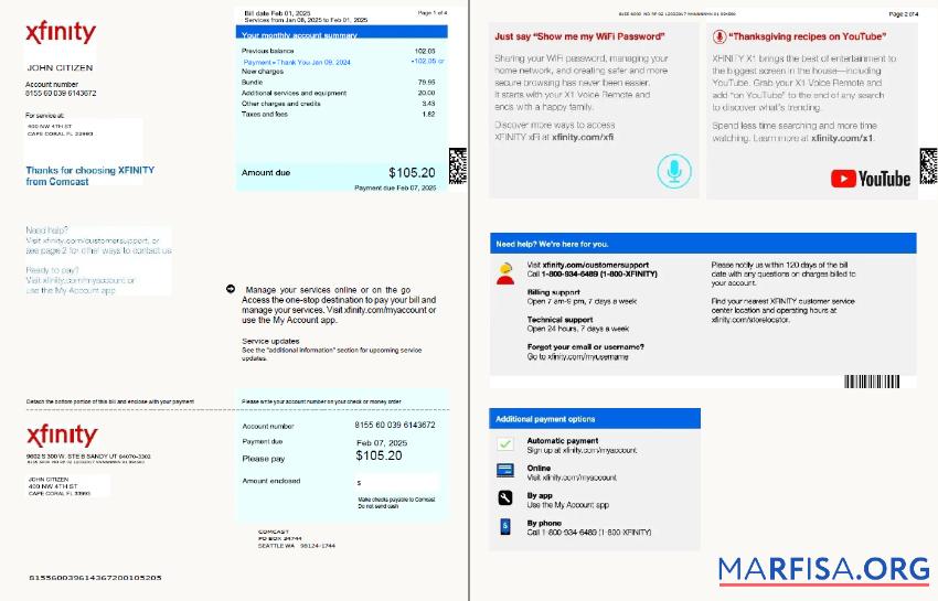 Высокое Качество США Xfinity Счёт за коммунальные услуги Счёт Шаблон in Word and PDF Форматы, 4 pages, Версия 3, 1 2 pages