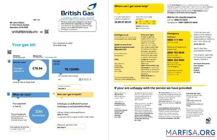 Высокое Качество Великобритания British Газ Счёт за коммунальные услуги Счёт Шаблон in Word and PDF Формат fully Редактируемый (2 pages) Версия 1