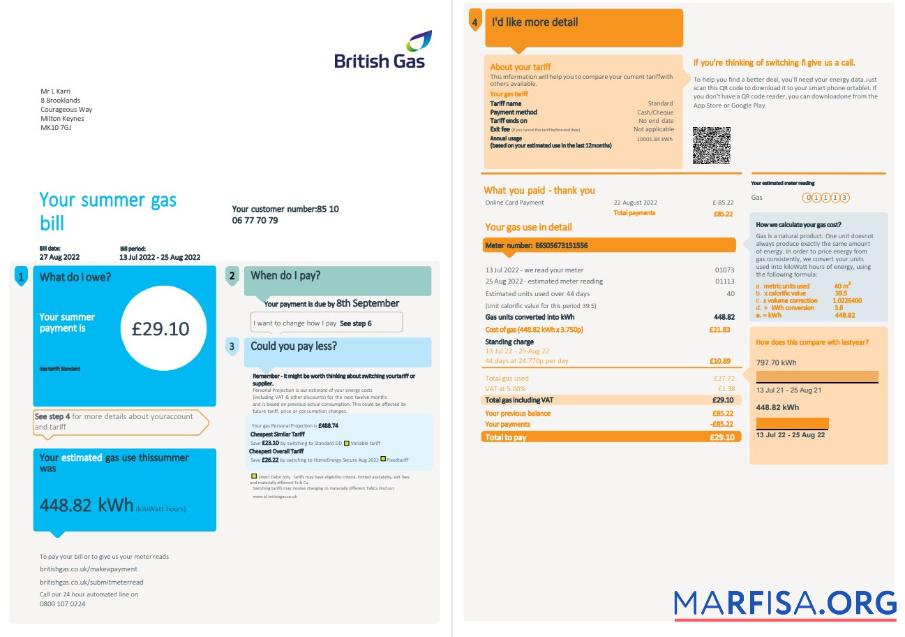Премиум Великобритания British Газ Счёт за коммунальные услуги Счёт, Word and PDF Шаблон, 4 pages 1 2