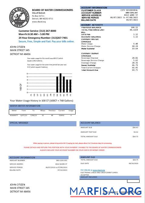 Соединённые Штаты Board of Вода commissioners Вода Счёт за коммунальные услуги Счёт in Word and PDF Форматы предпросмотр